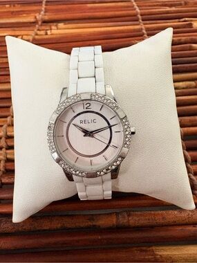 Relic White and Silver Crystal Accent Bracelet Watch Needs Battery